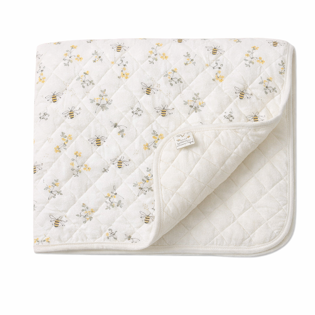 Burt's Bees Baby Reversible Blanket, Nursery, Stroller & Tummy-Time Organic Jersey Cotton Quilted Infant & Toddler Bedding