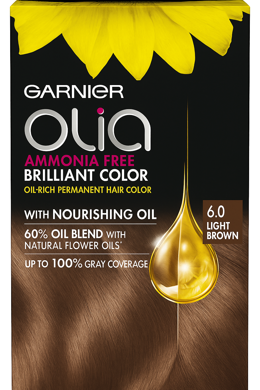 Garnier Hair Color Olia Ammonia-Free Brilliant Color Oil-Rich Permanent Hair Dye, 6.0 Light Brown, 1 Count (Packaging May Vary)